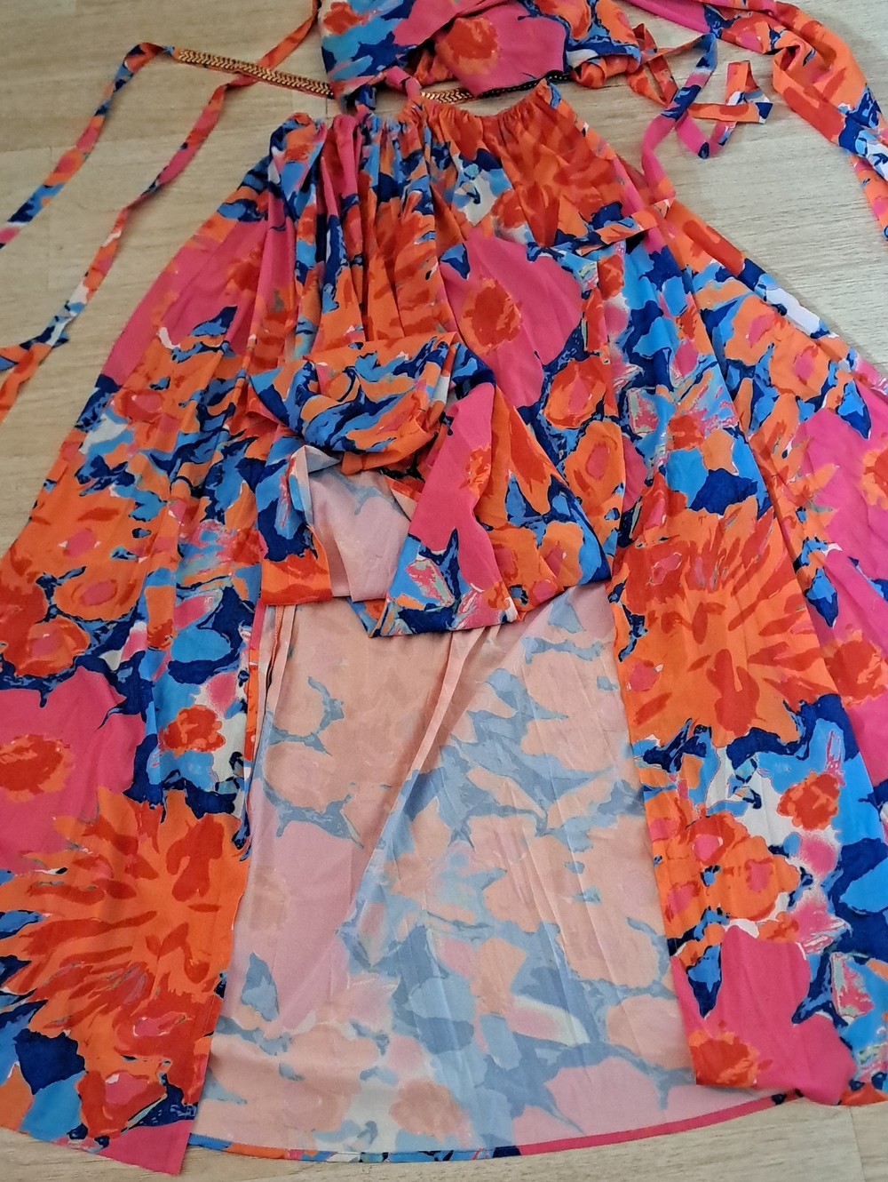 Luxxel Pink & Orange Floral Halter Maxi Dress - Picture 11 of 12